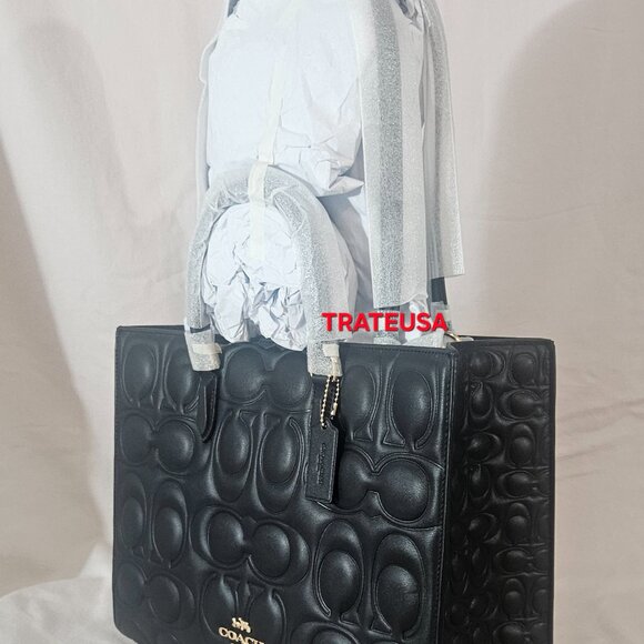 Maggie Tote Bag In Signature Leather CY672 Black Packed - Picture 1 of 16